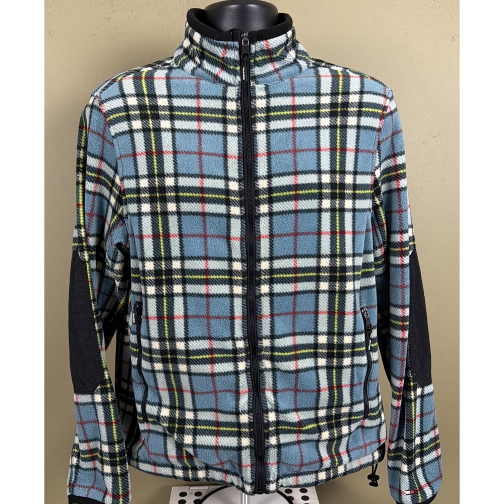 Tommy Hilfiger Retro Full Zip Polar Fleece Jacket Mens S Tartan Plaid Mock Neck
